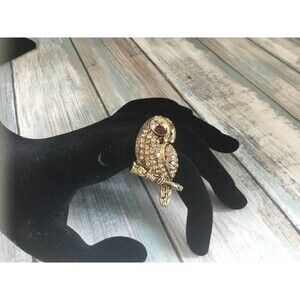 Gold and Rhinestone Owl Ring